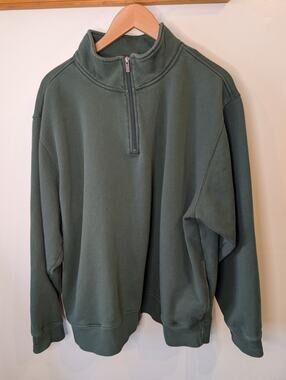 L.L. Bean Quarter Zip Sweatshirt Men's XL Forest Green Cotton Pullover